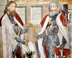 Dwaj rycerze krzyżaccy, Werner von Orseln i Ludolf Koenig,<br /> fresk z kaplicy katedralnej w Kwidzynie